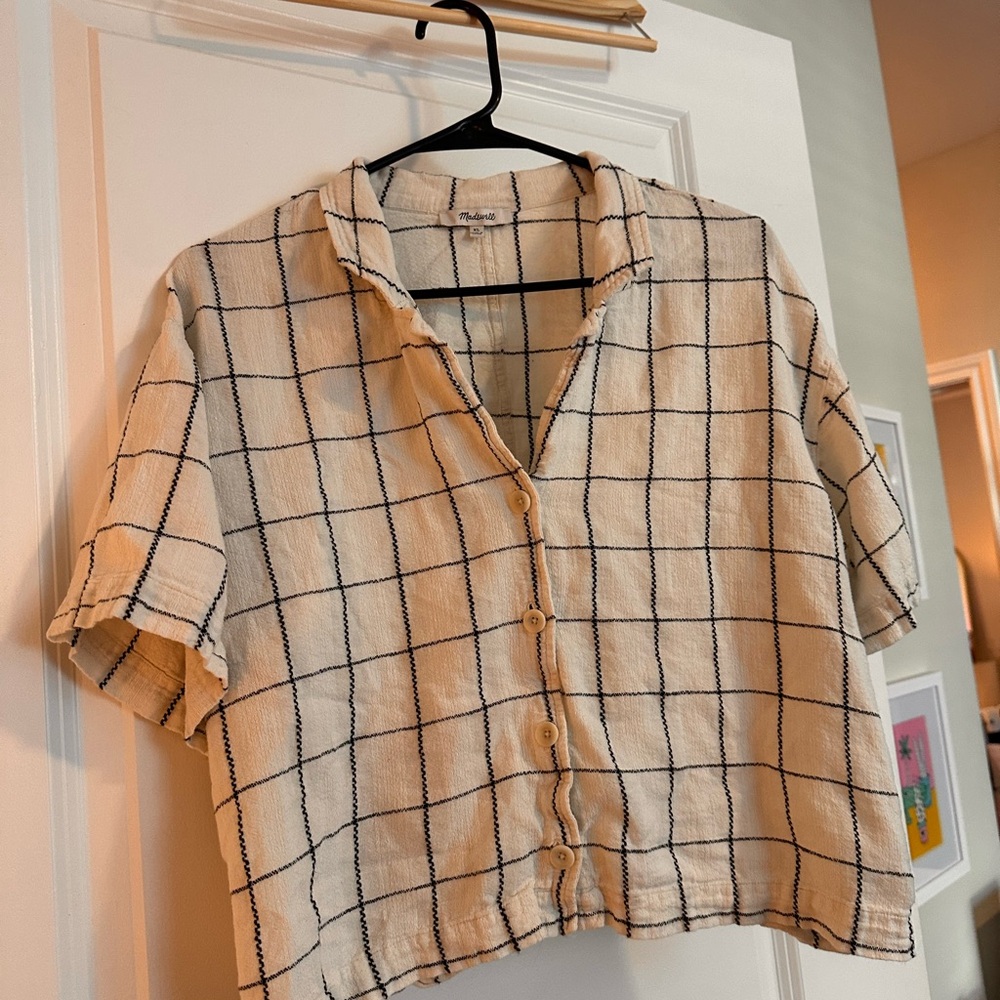 Madewell Cream and Black Grid Button-Down Shirt